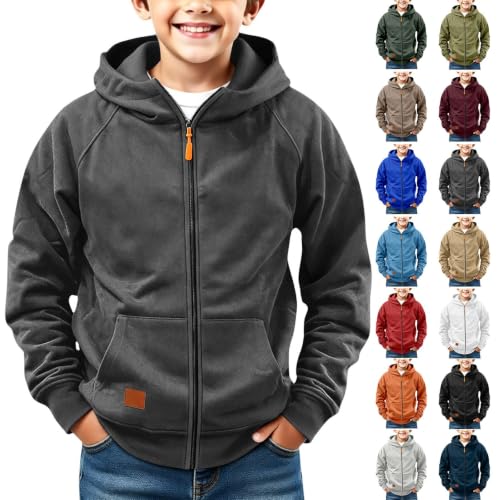 Boys Hoodies Zip Up Fall Jackets Fleece Lined Hooded Sweatshirts Dark Gray