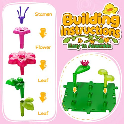 Flower Garden Building Toys for Kids, DIY Stacking Toys with Storage Box