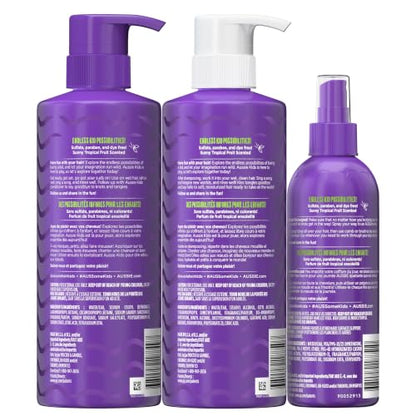 Aussie Kids Moisturize and Detangle Set: Shampoo, Conditioner and Detangling Spray, Sulfate, Paraben, Dye Free, Designed for Kids, 475 mL, 475 mL, 236 mL