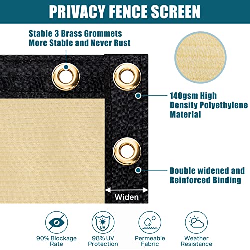 UIRWAY Fence Privacy Screen 4ft x 50ft Sand, Heavy Duty 170GSM 90% Visibility Blockage, UV Resistant Outdoor HDPE Fence Covering Windscreen for Chain Link Fence Backyard Garden Patio with Cable Ties