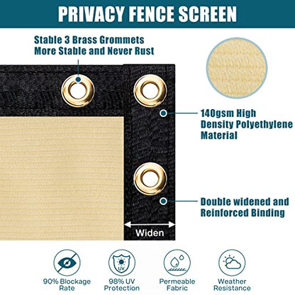 UIRWAY Fence Privacy Screen 4ft x 50ft Sand, Heavy Duty 170GSM 90% Visibility Blockage, UV Resistant Outdoor HDPE Fence Covering Windscreen for Chain Link Fence Backyard Garden Patio with Cable Ties