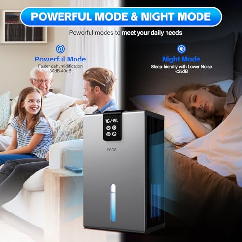 Dehumidifier, 98 OZ Water Tank, Dehumidifier for Home 1000Sq.Ft Quiet Dehumidifiers for Basement, Bedroom, Bathroom, RV with Humidity Display, Auto Shut Off, Relaxing 7 Color Ambient Light(Gray)