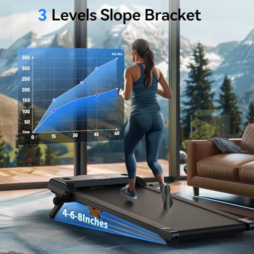 3 in 1 Walking Pad with 3-Level Adjustable Incline, Under Desk Treadmill for Home Office with 2.5HP Quiet Motor, LED Display, Hidden Safety Switch, Compact Portable Jogging Machine for Small Spaces