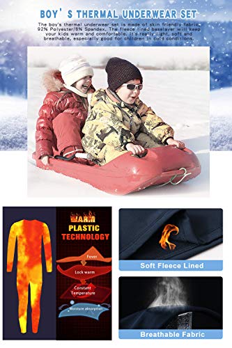 MEETYOO 2/4 PCS Boys Thermal Underwear Set,Lined Compression Base Layer for Boy, Fleece Lining Winter Long Johns for Kids Blue
