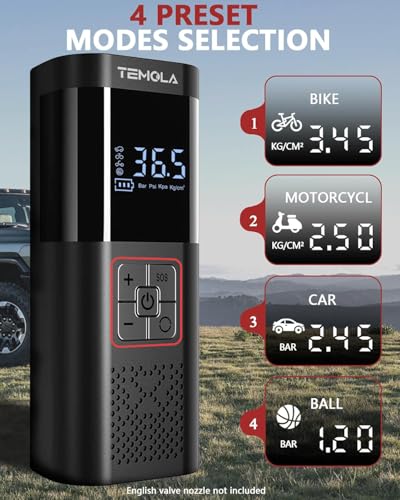 TEMOLA Tire Inflator Portable Air Compressor, Digital Car Tire Pump 150 PSI