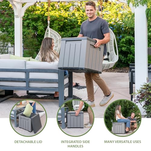 LIFETIME 25 Gallon Outdoor Storage Cube, Deckbox, Brown lid, Storage Box for Gardening Tools, Pool Supplies, Patio Furniture & More