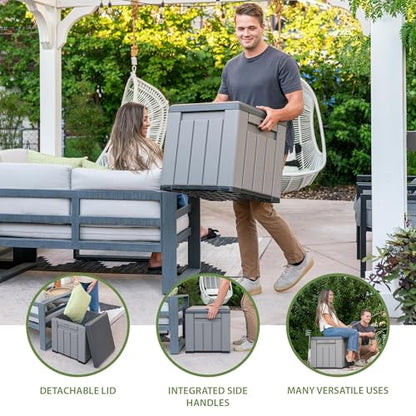 LIFETIME 25 Gallon Outdoor Storage Cube, Deckbox, Brown lid, Storage Box for Gardening Tools, Pool Supplies, Patio Furniture & More