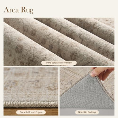 Area Rug 8x10 Rugs for Living Room Machine Washable Rug Non Slip Vintage Bedroom Carpet for Living Room Bedroom Dining Room Rug Beige