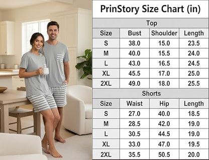 PrinStory Womens Pajamas Set 2 Pcs Summer Lounge Pjs Gray White Star XL