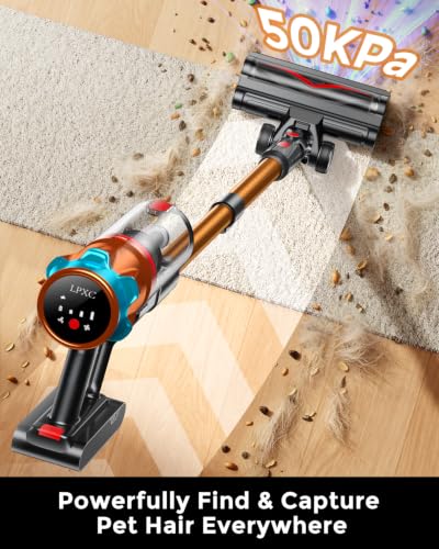 LPXC Cordless Vacuum Cleaner, 550W 50KPA 50Mins Vacuum Cleaners for Home | Powerful Suction, Self-Standing, Anti-Tangle Brush, Lightweight Cordless Stick Vacuum for Home, Hard Floors, Pet Hair, Carpet
