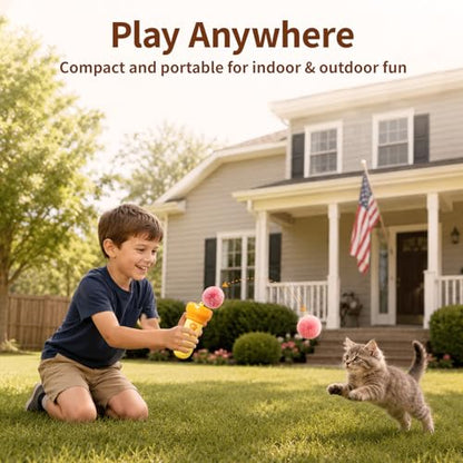 Automatic Cat Teaser Launcher, Cat Balls Fetch Toy with Retractable Rope and Fuzzy Ball, Interactive Cat Toys for Indoor Cats Enrichment Toy((Suggest Horizontal Catapult.batterie not Included)