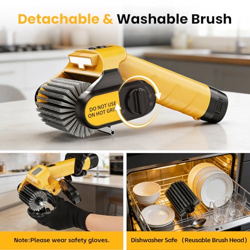 Qimedo Electric Grill Brush for BBQ, 2 Removeable Batteries, Yellow