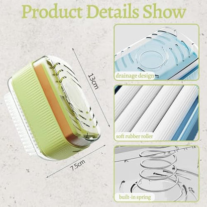 2 Pcs Rolling Soap Box for Laundry,Hands Free Foaming, Multifunctional Soap Box Scrubber & Storage Dispenser,Portable Dispenser Brush for Laundry, Home & Travel Keeps Soap Dry & Hygienic (Blue+Green)