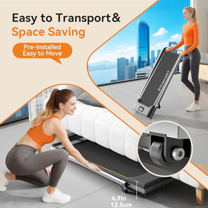 ZYneraXT W3 Foldable Walking Pad Treadmill 2-in-1-1.85HP Motor, 0-8% Incline, 35.4"x13.9" Running Belt, 220Lbs Capacity, LED Display, Quiet Under Desk Treadmill for Home