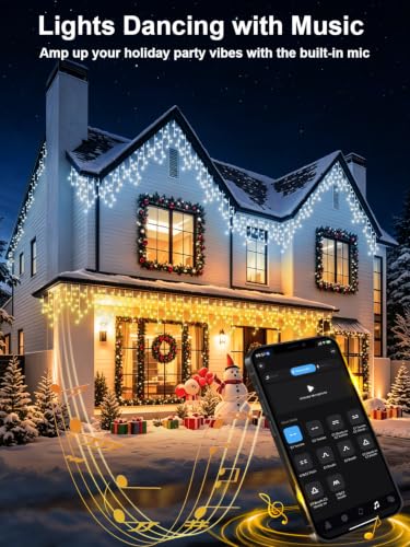 ROOR 50FT Christmas Icicle Light Outdoor 300 LED Christmas Light Warm White | 8 Modes with Remote Timer, IP65 Waterproof Connectable Icicle String Light for Xmas Eaves Window Holiday Party Yard Decor