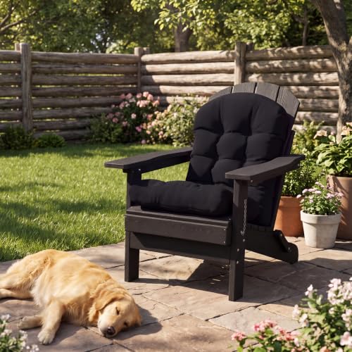 Adirondack Chair Cushion, 48x20x4 High Elasticity Waterproof Muskoka Chair Cushions Tufted Thick Indoor/Outdoor Rocking Chair Cushion with Ties for Porch Yard Chairs (Set of 1, Black)