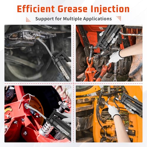 FIXSMITH Professional Lever Action Grease Gun- Heavy Duty Construction-10,000 PSI Max Pressure,Includes 12" Reinforced Flex Hose & 7" Rigid Extension,2-Way Loading-14 oz.Cartridge & Bulk Fill.