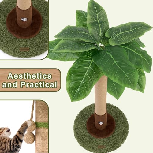 Woochpet Cat Scratching Post 35 Inch with Rat Hole and Sisal Rope for Adult Cat and Kitten, Green