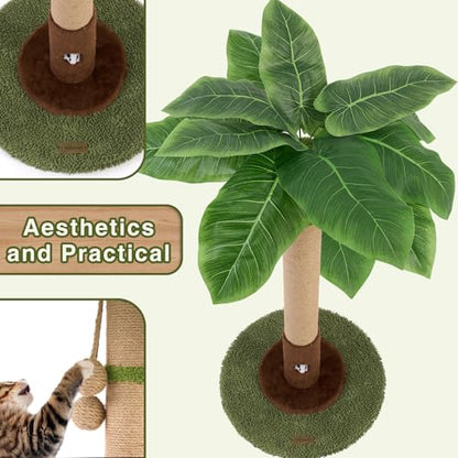 Woochpet Cat Scratching Post 35 Inch with Rat Hole and Sisal Rope for Adult Cat and Kitten, Green