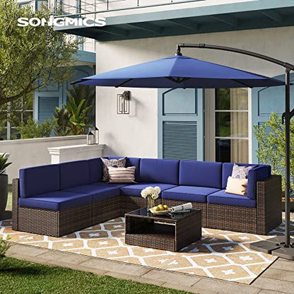 SONGMICS 7-Piece Patio Furniture Set, Outdoor Sectional Sofa Couch, Patio Conversation Set, Brown and Navy Blue UGGF015I01