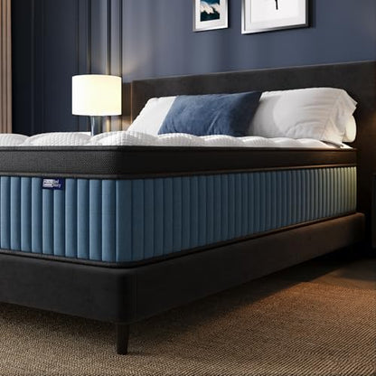 BedStory King Mattress Firm, 12 Inch Hybrid Individually Pocket Spring Mattress with Gel Memory Foam, King Size Mattresses in a Box for Lumbar Support ＆ Pressure Relief, CertiPUR-US Certified