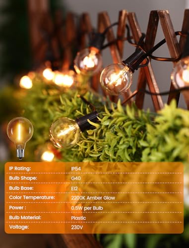 Torkase Outdoor String Lights Mains Powered,110FT/33M S14 Garden Festoon Lights with 56+2 Shatterproof S14 Plastic LED Edison Bulbs Waterproof for Outside Patio