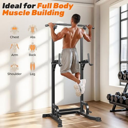 Sportsroyals Power Tower Dip Station Pull Up Bar for Home Gym Strength Training Workout Equipment, 450LBS (Grey)