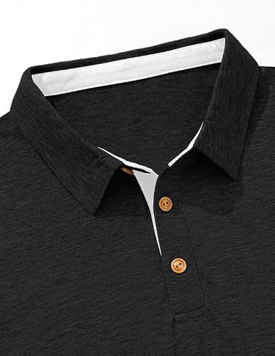 TARAINYA Men's Polo Shirts Cotton Long Sleeve Casual Golf Tees with Pocket