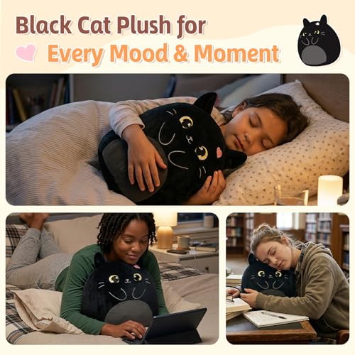 PEACH CAT Black Cat Stuffed Animal 12" Cute Plushies Soft Plush Toys Gifts for Kids