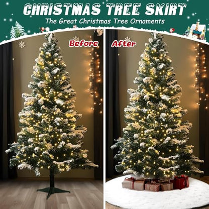 36 Inch Luxury White Faux Fur Tree Skirt with Silver Snowflake Sequins, HAOSHUOGE - Large Plush Christmas Tree Mat for Winter, Soft and Cozy Christmas Tree Decoration