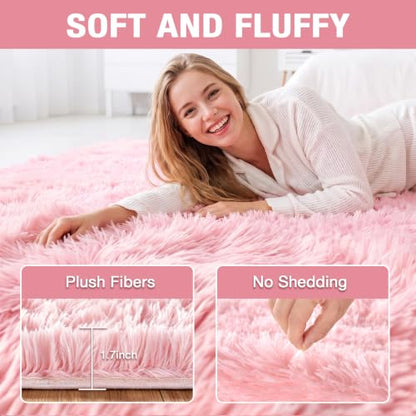 Huiuhjirug Fluffy Pink Area Rug,9x12 Tapis for Living Room Bedroom Girls