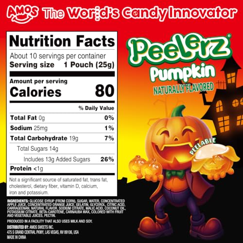 AMOS Peelerz Peelable Gummy Candy 240g Halloween Pumpkin Shaped Mixed Fruit Flavors 1 Box