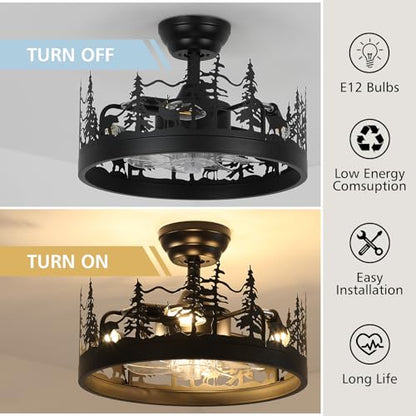 Merexcint Rustic Black Ceiling Fan with Light, Bear and Deer Design