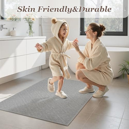 TCHDIO Chenille Bath Mat Super Absorbent Bathroom Mat Non Slip Rubber Backed Bath Mats for Bathroom Quick Dry Bathroom Rug Machine Washable Thin Bath Rug Fit Under Door, Shower, Bathtub,17"X 28"Grey
