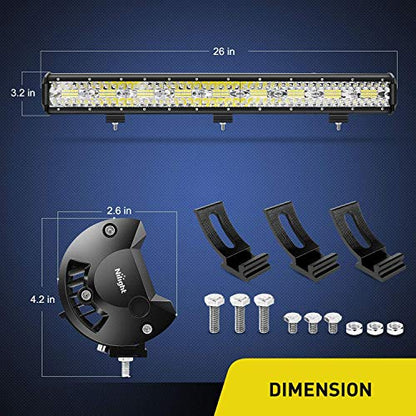 Nilight Led Light Bar 26Inch 540W Triple Row 50000LM Flood Spot Combo Off Road Driving Lights with 14AWG Heavy Duty Wiring Harness for Boat Truck Jeep UTV ATV Car , 2 Years Warranty