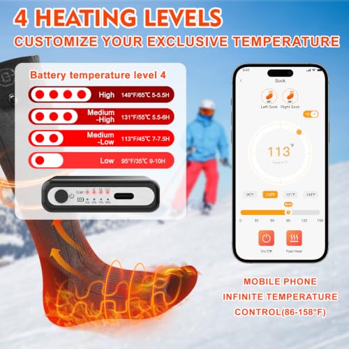 Netraty Heated Socks for Men Women, 7000mAh Rechargeable Foot Warmer Socks