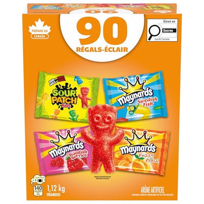 Maynards, Assorted Individually Wrapped Candy 1.12kg (Pack of 90) | Sour Patch Kids, Fuzzy Peach, Swedish Berries, Swedish Fish, Gummy Candy, Sour Candy, Prepared in Canada
