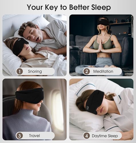 Sleep Mask with Headphones Bluetooth 5.4, TOPOINT Blackout Eye Mask for Sleeping Headphones Earphones with Soft Bamboo Cotton Cooling Breathable, HD Stereo Speaker for Side Sleepers Women Men Travel (Ink Black)