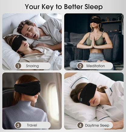 Sleep Mask with Headphones Bluetooth 5.4, TOPOINT Blackout Eye Mask for Sleeping Headphones Earphones with Soft Bamboo Cotton Cooling Breathable, HD Stereo Speaker for Side Sleepers Women Men Travel (Ink Black)