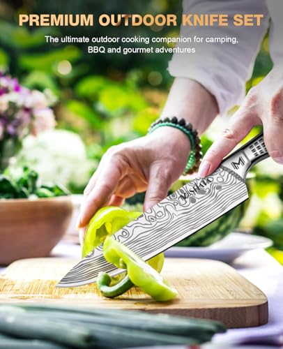 MOSFiATA 6pcs Knife Set，Japanese Stainless Steel Knife Sets for Kitchen with Oxford Cloth Storage Bag Dishwasher Safe, for Outdoor