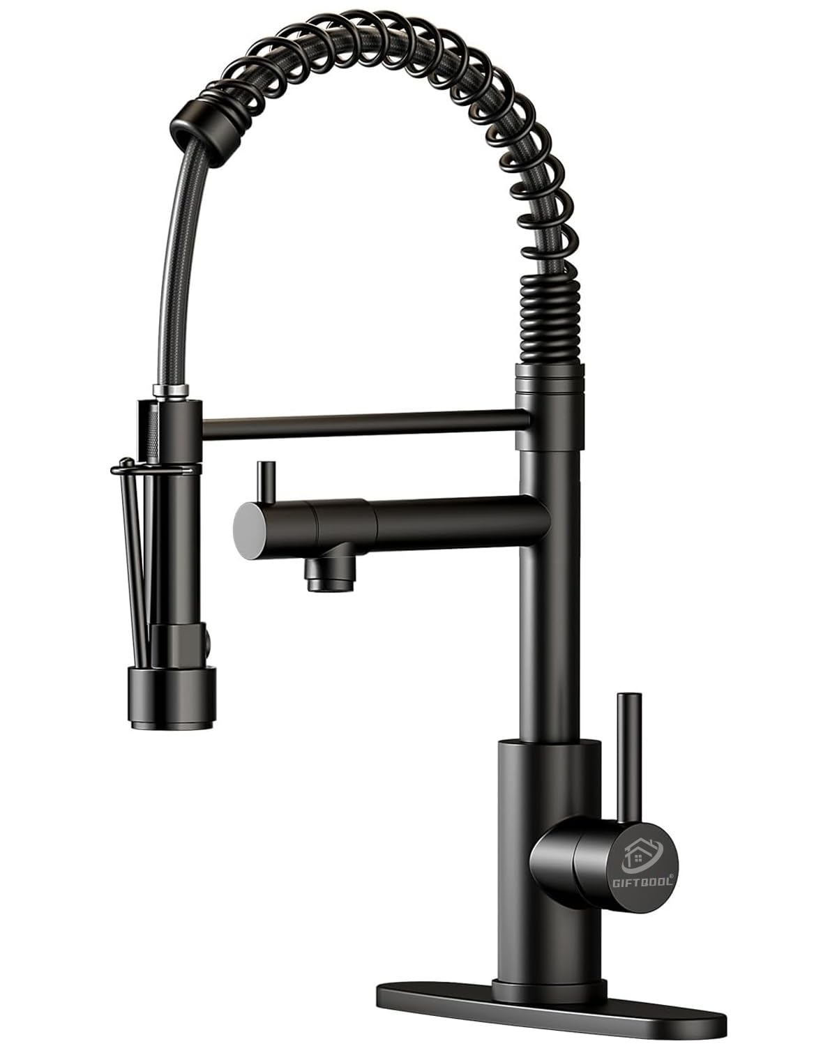GIFTQOOL Kitchen Faucet with Pull Down Sprayer Dual Pot Filler, Matte Black Stainless Steel Kitchen Sink Faucets Single Handle High Arc Spring Commercial Tap 1 Hole Modern Faucets