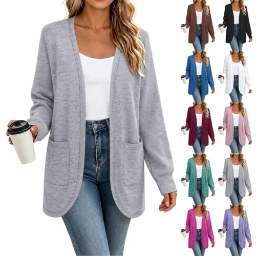 Cotton Cardigans for Women Womens Lightweight Sweater Long Cardigan Sweaters for Women Open Front Sweater Casual Office Outerwear Loose Fit Teacher Lightweight Knit Coat Gray,XL