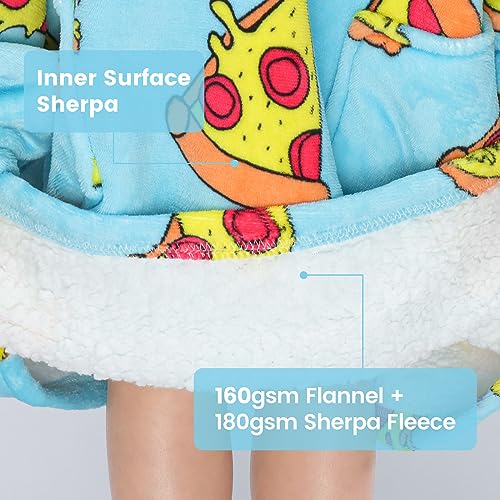 Oversized Hoodie Blanket, Printed Wearable Blanket Sweatshirt Sherpa TV Blanket (Blue Pizza-Child)