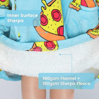 Oversized Hoodie Blanket, Printed Wearable Blanket Sweatshirt Sherpa TV Blanket (Blue Pizza-Child)
