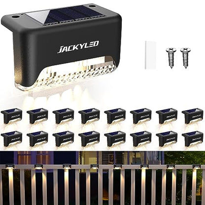 JACKYLED Solar Deck Lights, 16 Pack IP65 Waterproof Solar Fence Step Light