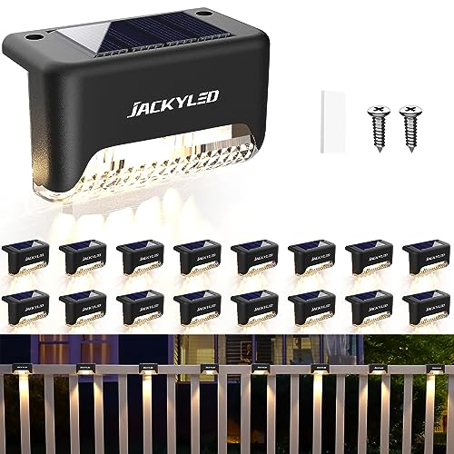 JACKYLED Solar Deck Lights, 16 Pack IP65 Waterproof Solar Fence Step Light