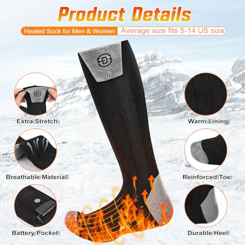 Heated Socks,7000mAh Battery Rechargeable Heated Socks for Men Women | Electric Heated Socks with App Control, Washable Foot Warmer for Outdoor Work, Hunting, Skiing, Hiking, Fishing, Camping XL