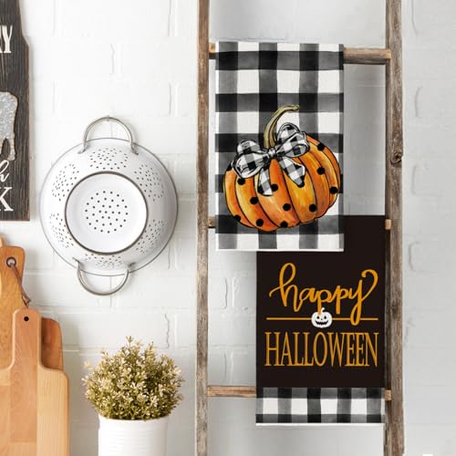 Artoid Mode Pumpkin Ghost Halloween Kitchen Towels Set of 4 18x26 Inch