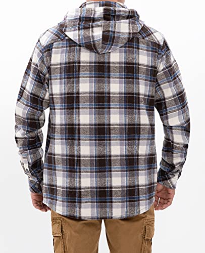 ZENTHACE Men's Flannel Shirt Jacket with Hood,Long Sleeve Plaid Flannel Hoodie Jackets Coffee/White M