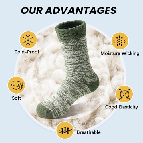 YUVFEHY 5 Pairs Merino Wool Socks for Men Extra Thick for Winter Hiking | Warm Breathable Thermal Crew Work Sock for Cold Weather Size 7-15